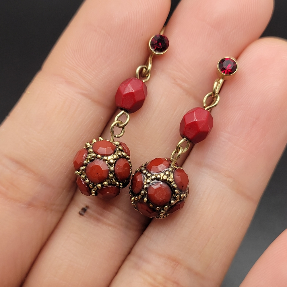 Gorgeous Red Boho Bead Drop Earrings